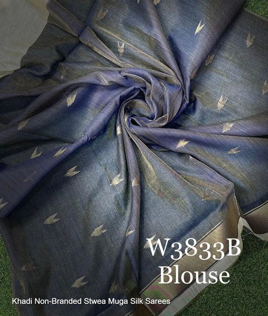 Khadi Non-Branded Stwea Muga Silk Sarees