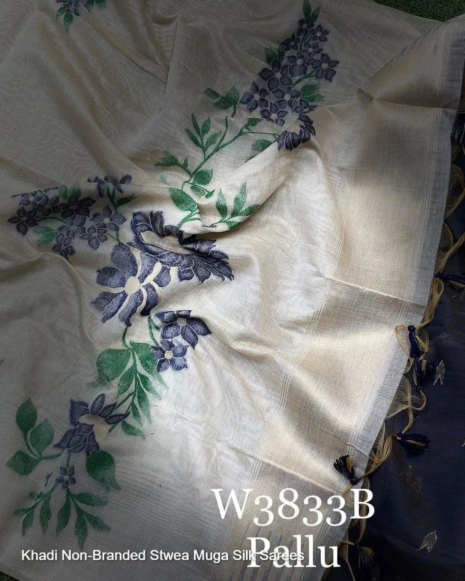 Khadi Non-Branded Stwea Muga Silk Sarees