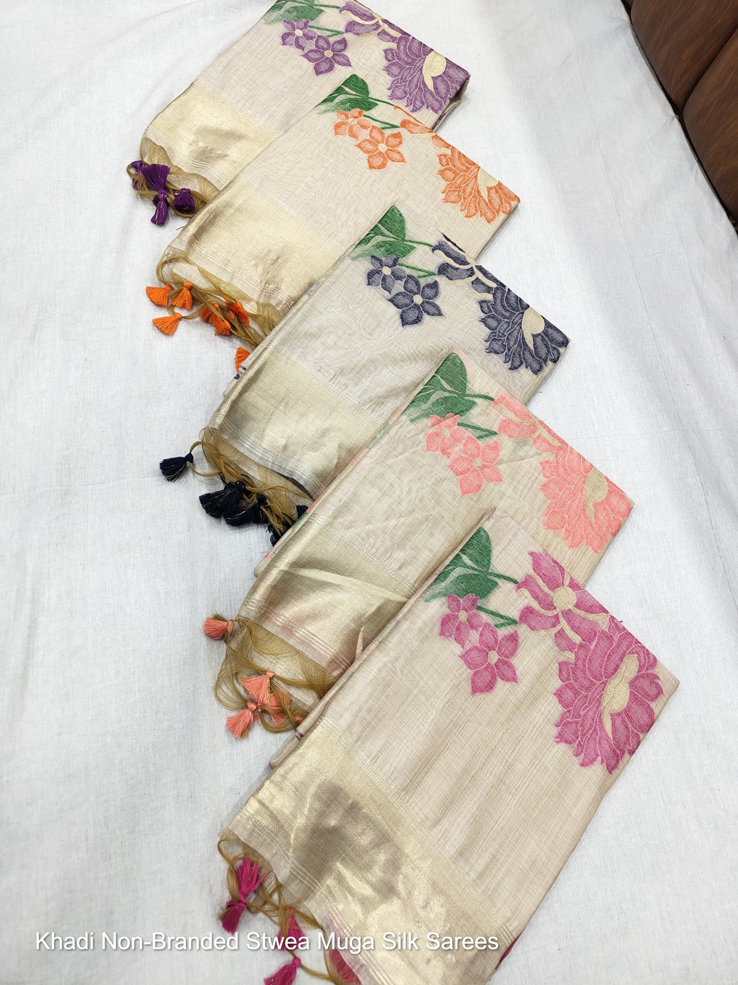 Khadi Non-Branded Stwea Muga Silk Sarees