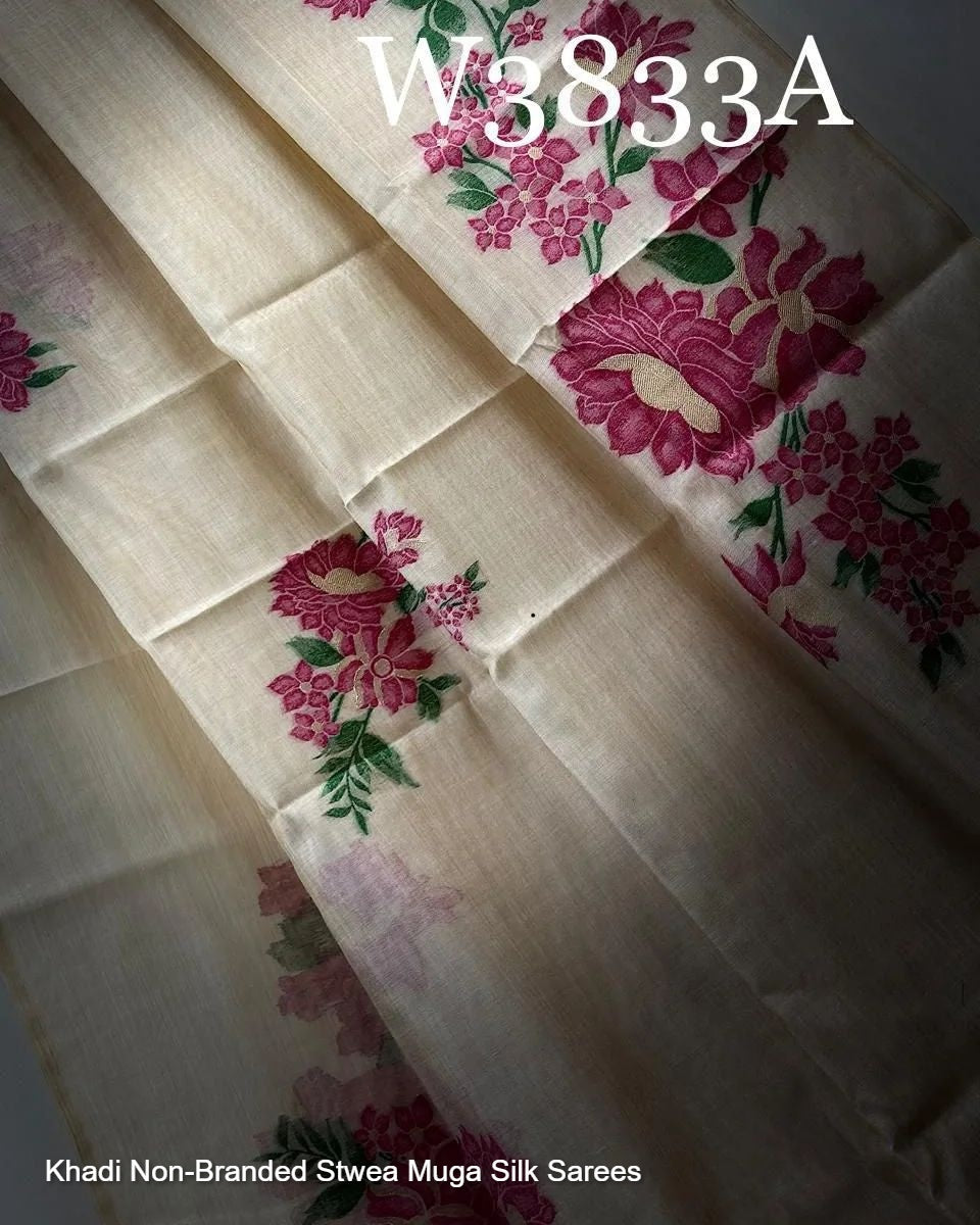 Khadi Non-Branded Stwea Muga Silk Sarees