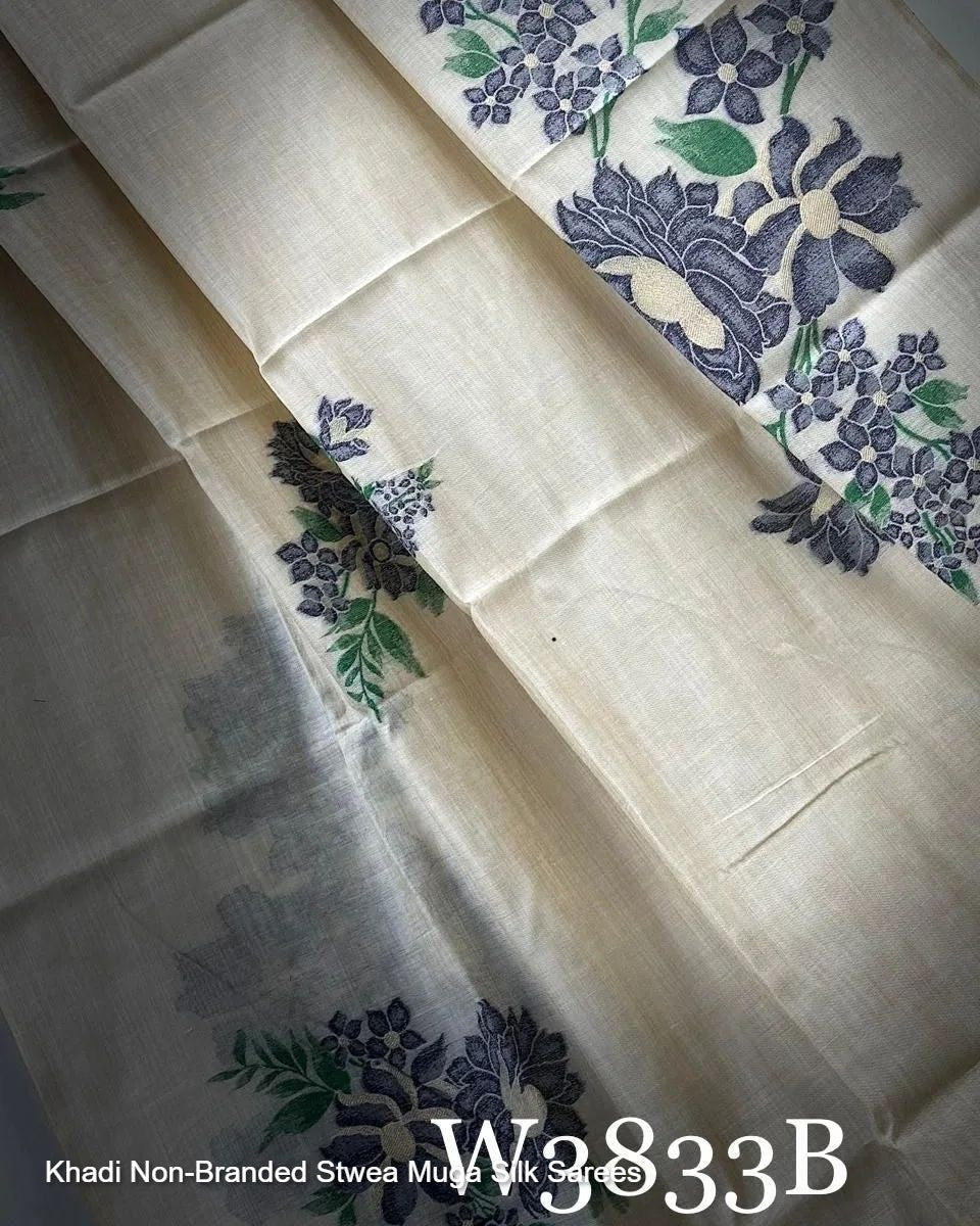 Khadi Non-Branded Stwea Muga Silk Sarees