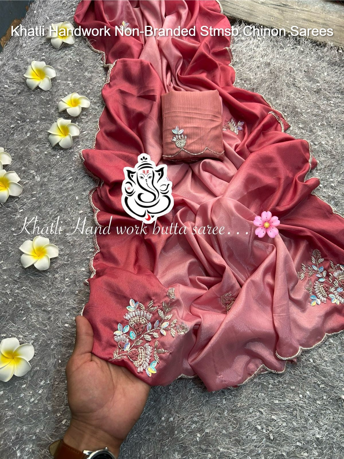 Khatli Handwork Non-Branded Stmsb Chinon Sarees