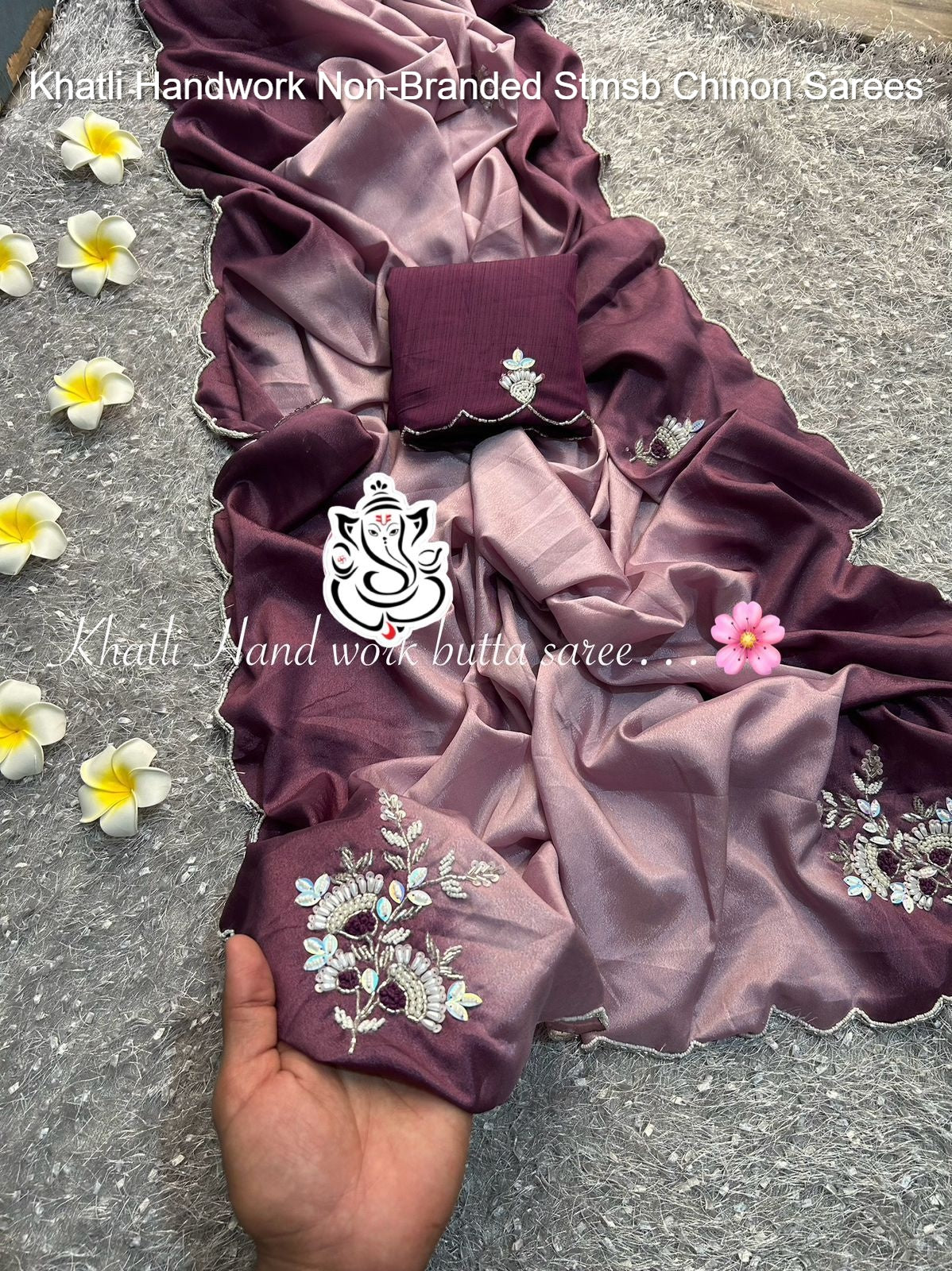 Khatli Handwork Non-Branded Stmsb Chinon Sarees