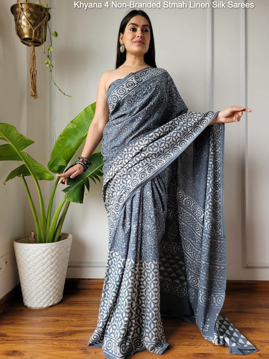Khyana 4 Non-Branded Stmah Linen Silk Sarees