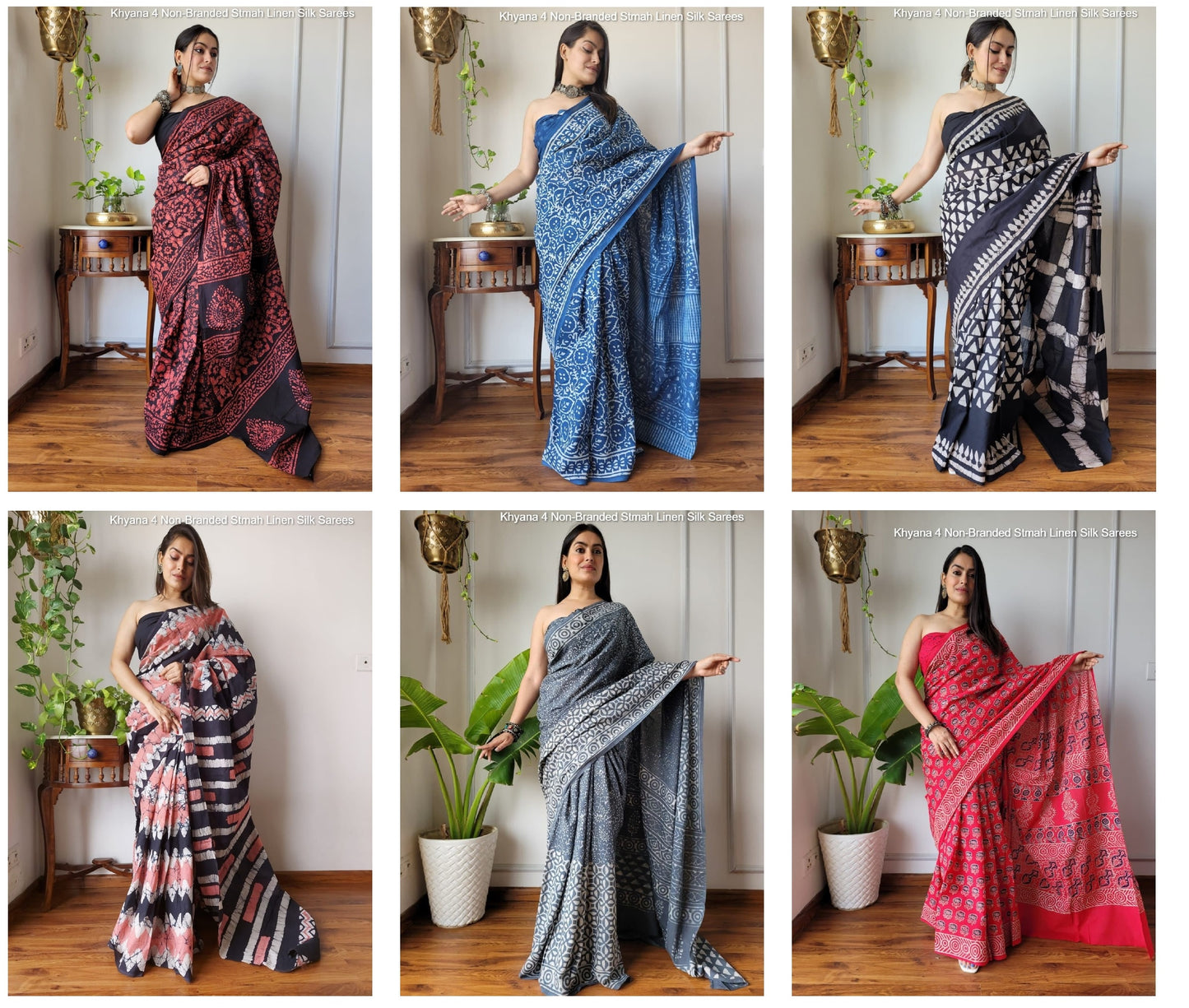 Khyana 4 Non-Branded Stmah Linen Silk Sarees