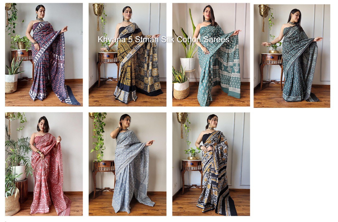 Khyana 5 Stmah Silk Cotton Sarees