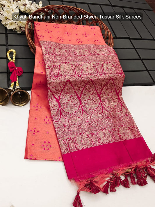 Khyati Bandhani Non-Branded Stwea Tussar Silk Sarees