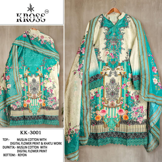 Kk-3001 Kross Kulture Muslin Karachi Unstitched Suits