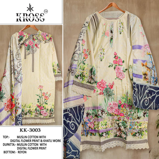 Kk-3003 Kross Kulture Muslin Karachi Unstitched Suits