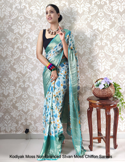 Kodiyak Moss Non-Branded Stvan Moss Chiffon Sarees