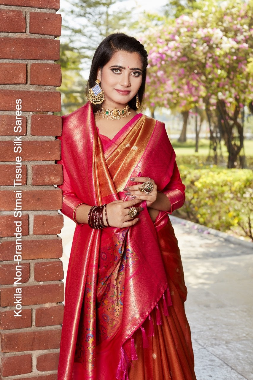 Kokila Non-Branded Stmai Tissue Silk Sarees