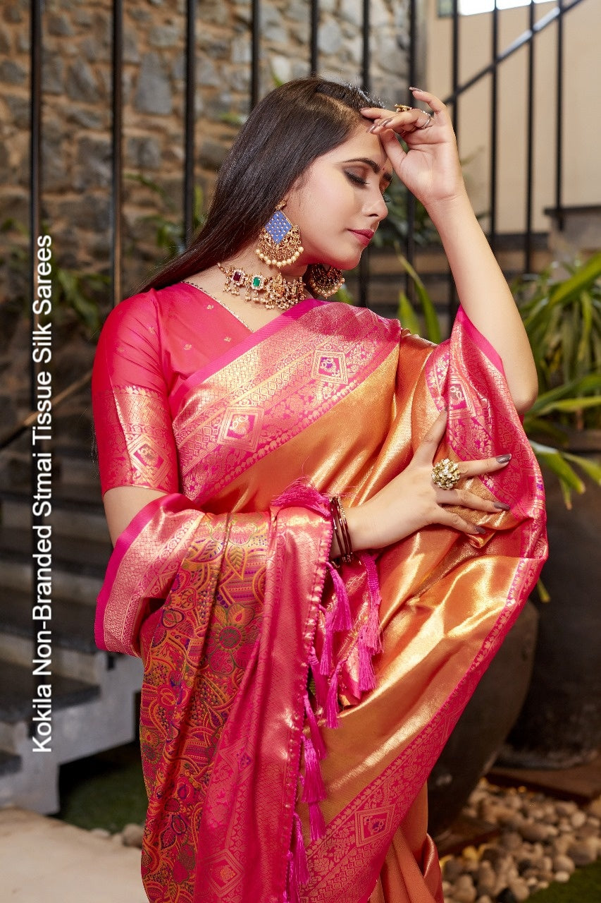 Kokila Non-Branded Stmai Tissue Silk Sarees