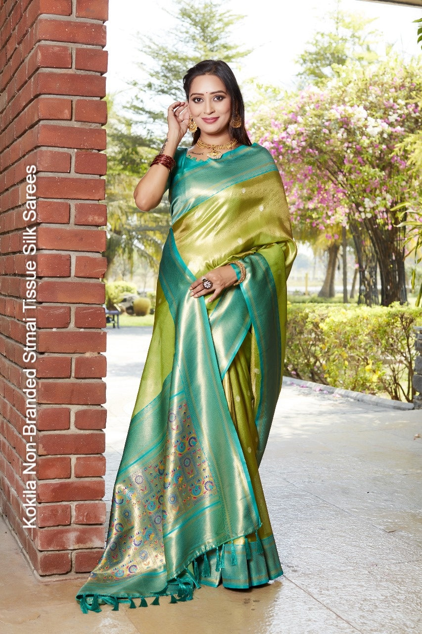 Kokila Non-Branded Stmai Tissue Silk Sarees