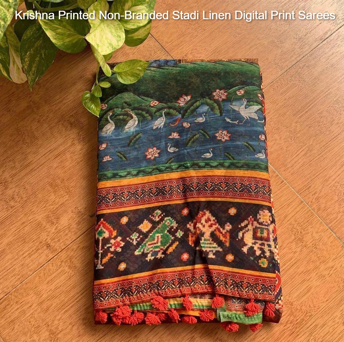 Krishna Printed Non-Branded Stadi Linen Digital Print Sarees