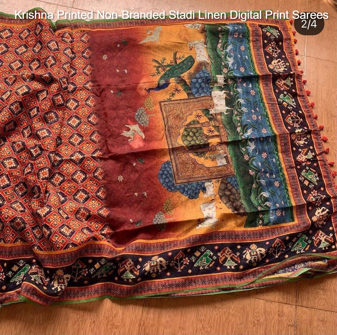 Krishna Printed Non-Branded Stadi Linen Digital Print Sarees