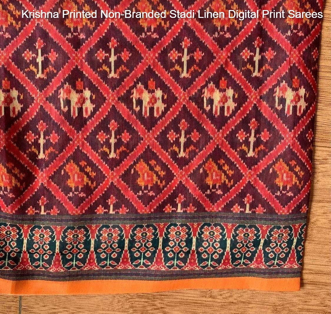 Krishna Printed Non-Branded Stadi Linen Digital Print Sarees