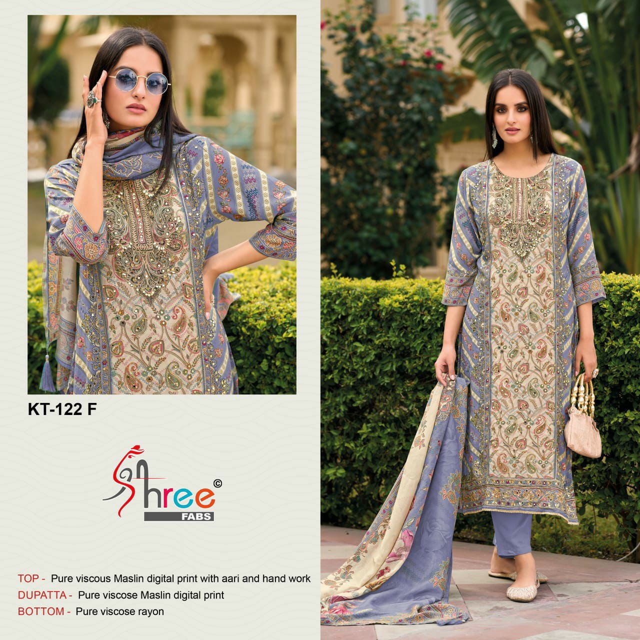 Kt-122 F Shree Fabs Printed Karachi Unstitched Suits