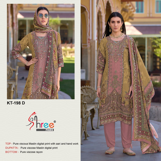 Kt-198 D Shree Fabs Viscose Muslin Pakistani Salwar Suits