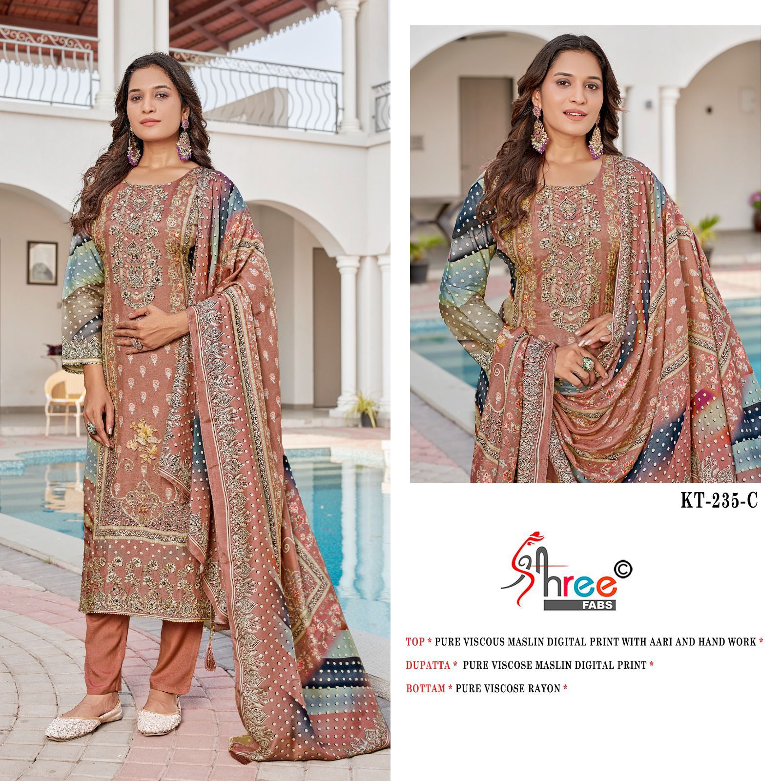 Kt-235-C Shree Fabs Printed Karachi Unstitched Suits