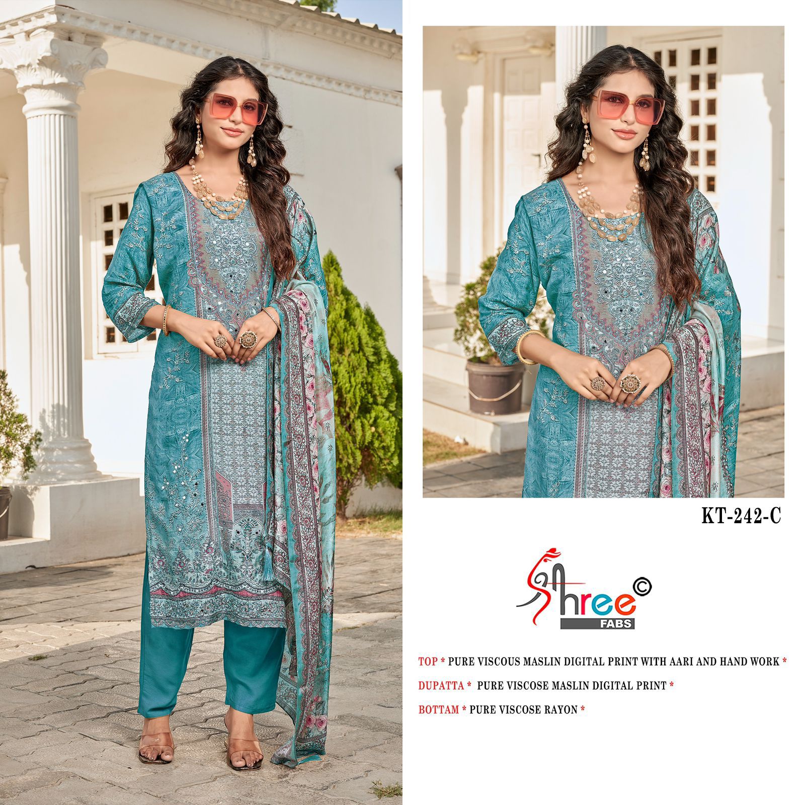 Kt-242 C Shree Fabs Printed Karachi Unstitched Suits
