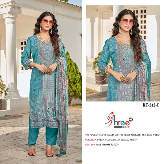 Kt-242 C Shree Fabs Printed Karachi Unstitched Suits