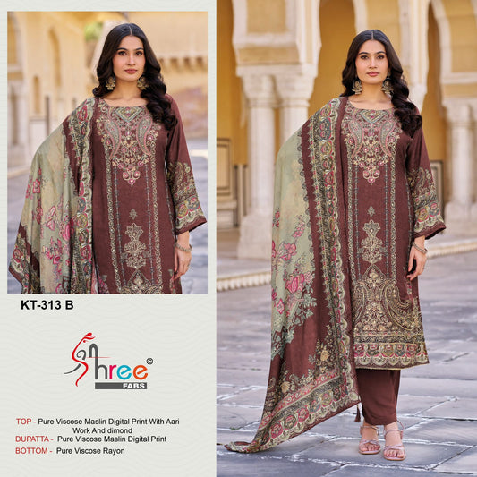 Kt-313-B Shree Fabs Pure Viscose Muslin Pakistani Salwar Suits