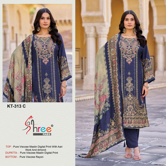 Kt-313-C Shree Fabs Pure Viscose Muslin Pakistani Salwar Suits