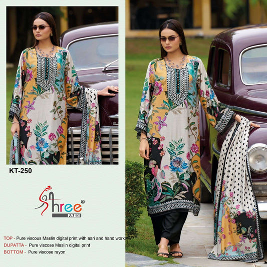 Kt-250 Shree Fabs Viscose Muslin Karachi Unstitched Suits
