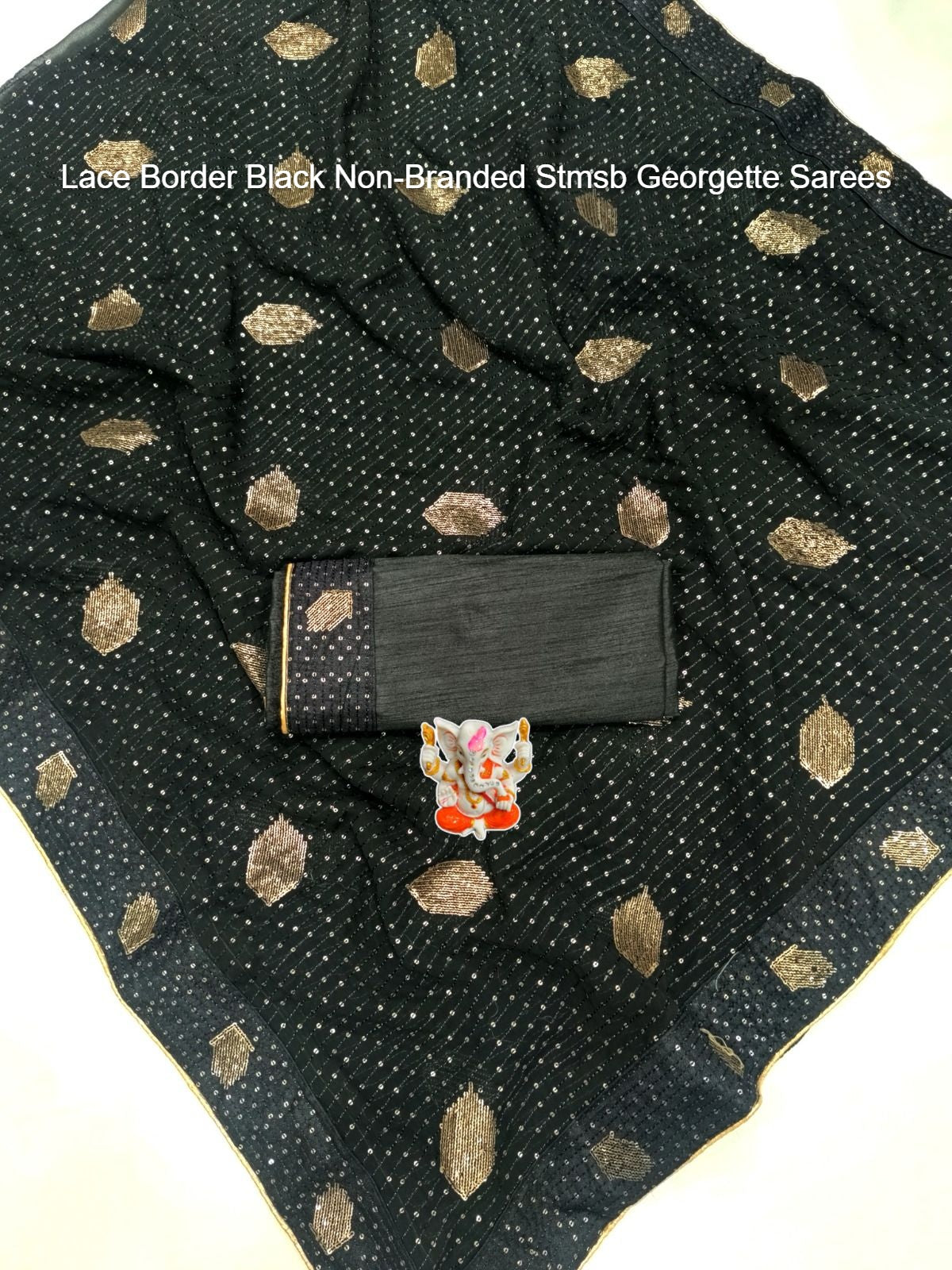 Lace Border Black Non-Branded Stmsb Georgette Sarees