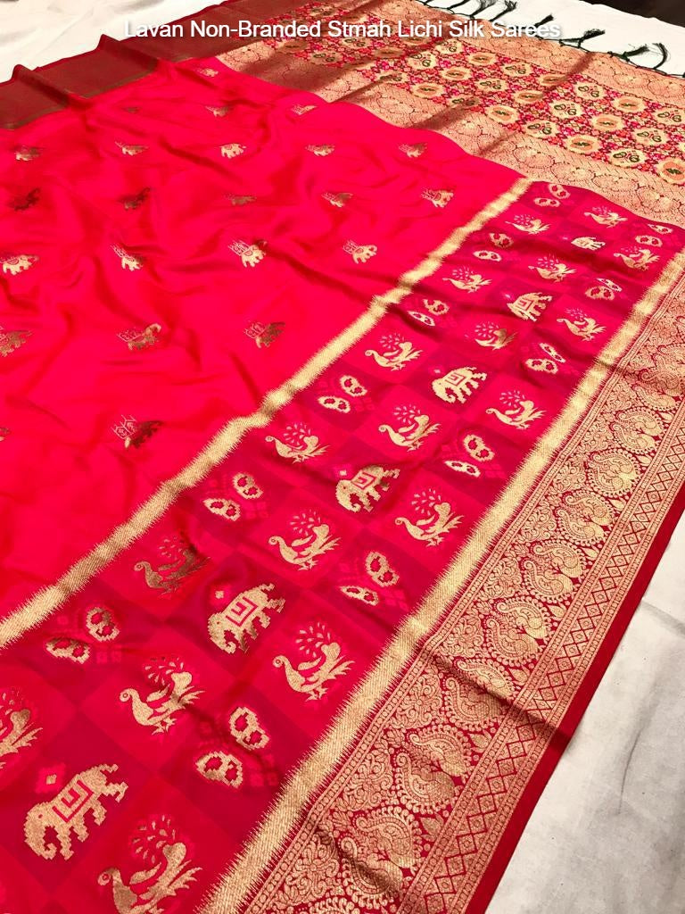 Lavan Non-Branded Stmah Lichi Silk Sarees