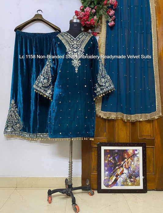 Lc 1158 Non-Branded Stvfl Embroidery Readymade Velvet Suits