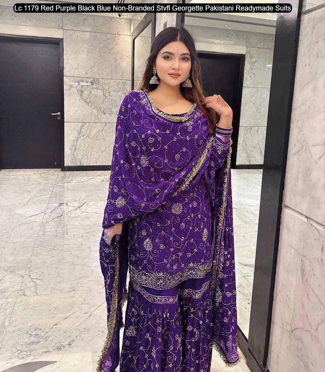 Lc 1179 Red Purple Black Blue Non-Branded Stvfl Georgette Pakistani Readymade Suits