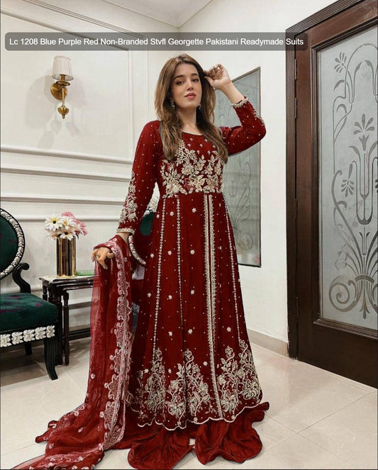 Lc 1208 Blue Purple Red Non-Branded Stvfl Georgette Pakistani Readymade Suits