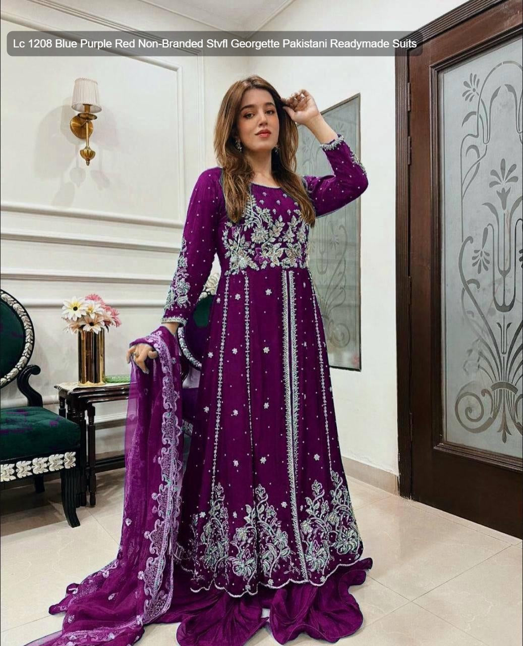 Lc 1208 Blue Purple Red Non-Branded Stvfl Georgette Pakistani Readymade Suits