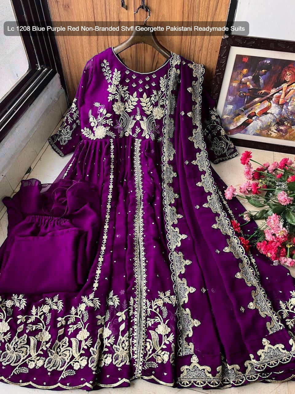 Lc 1208 Blue Purple Red Non-Branded Stvfl Georgette Pakistani Readymade Suits