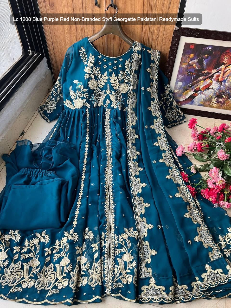 Lc 1208 Blue Purple Red Non-Branded Stvfl Georgette Pakistani Readymade Suits