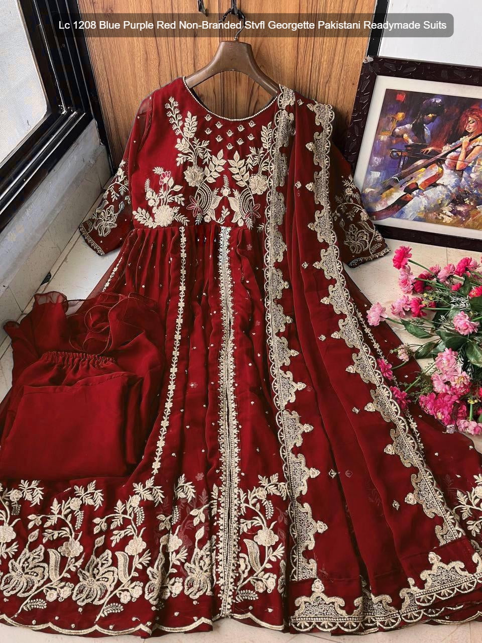 Lc 1208 Blue Purple Red Non-Branded Stvfl Georgette Pakistani Readymade Suits