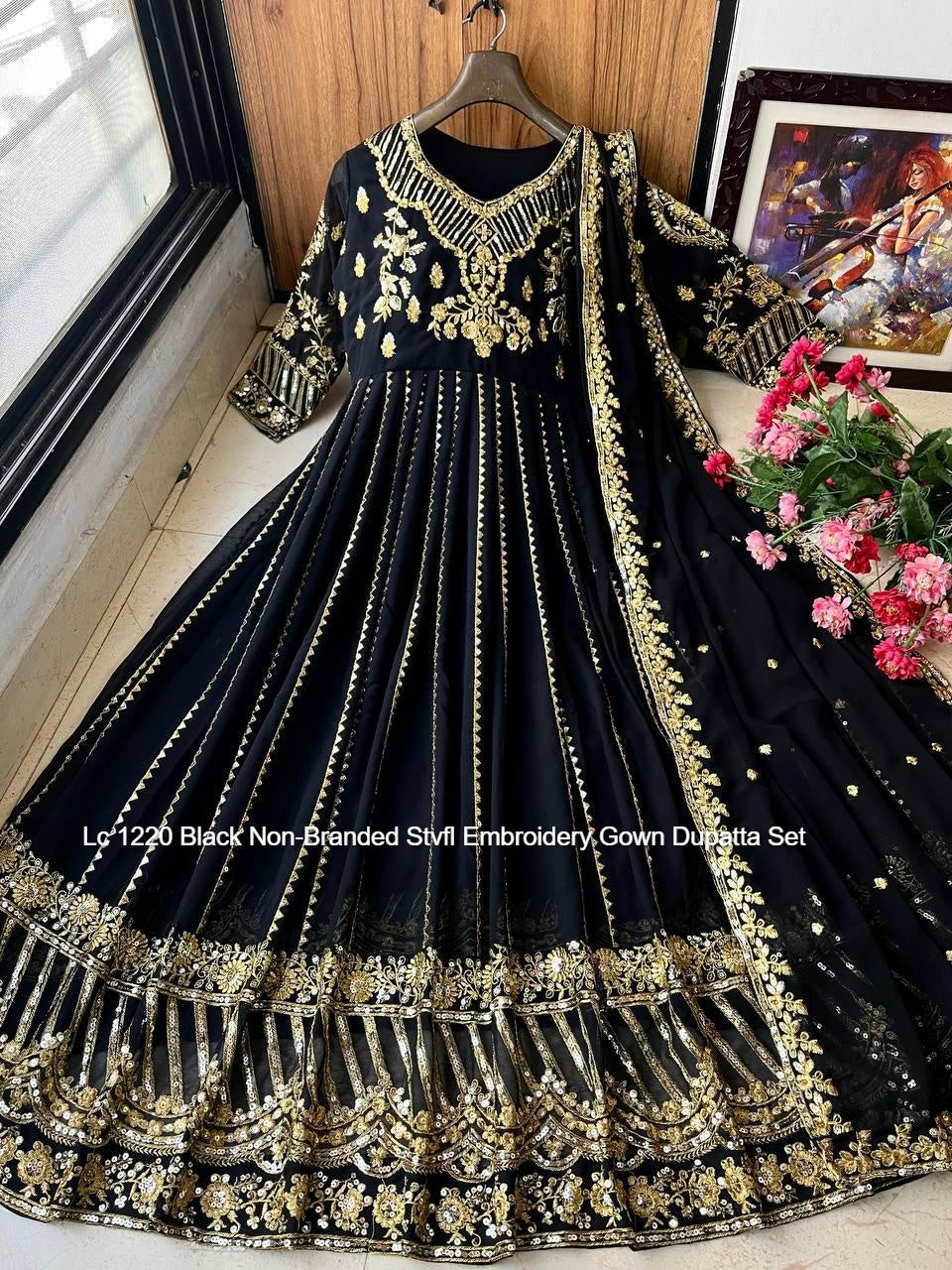 Lc 1220 Black Non-Branded Stvfl Embroidery Gown Dupatta Set