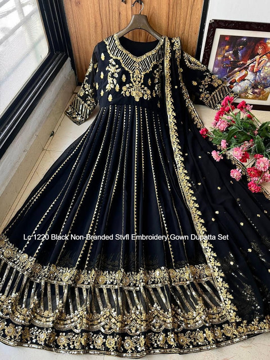 Lc 1220 Black Non-Branded Stvfl Embroidery Gown Dupatta Set