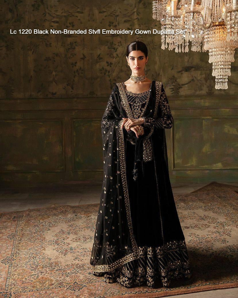 Lc 1220 Black Non-Branded Stvfl Embroidery Gown Dupatta Set