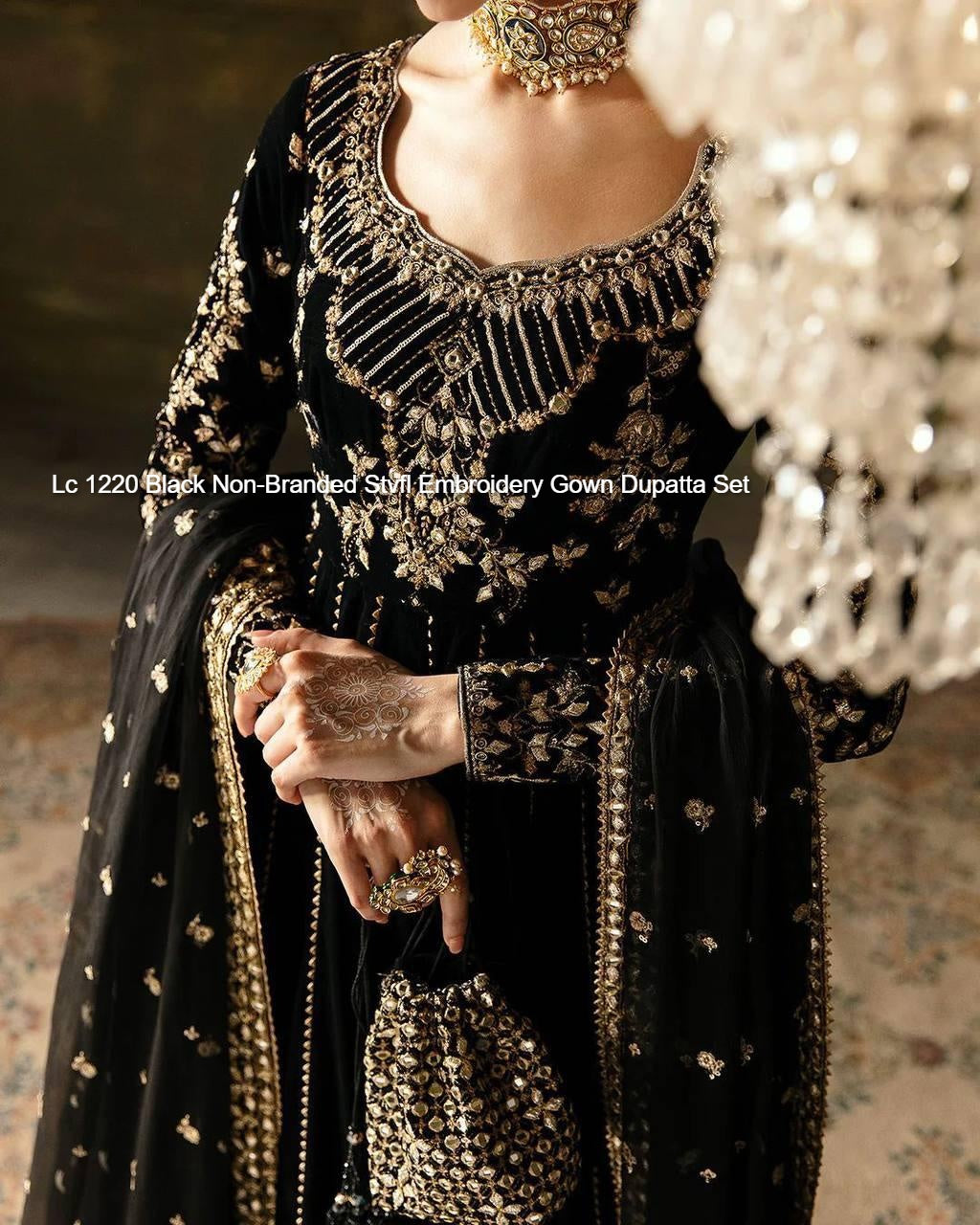Lc 1220 Black Non-Branded Stvfl Embroidery Gown Dupatta Set