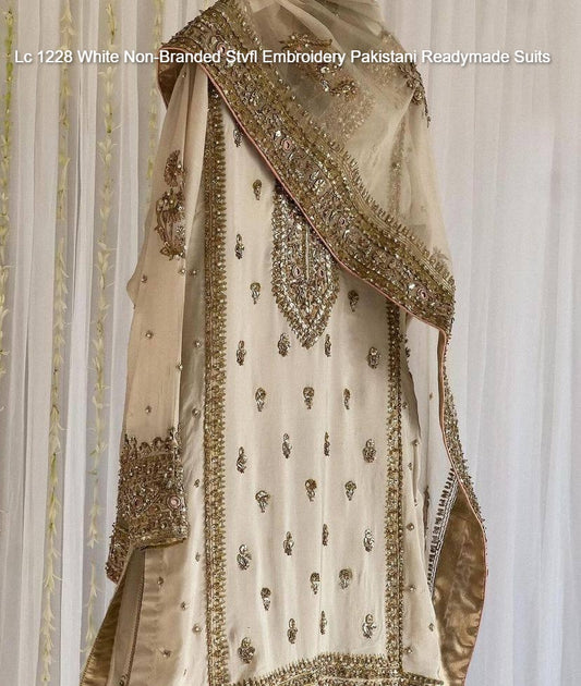 Lc 1228 White Non-Branded Stvfl Embroidery Pakistani Readymade Suits