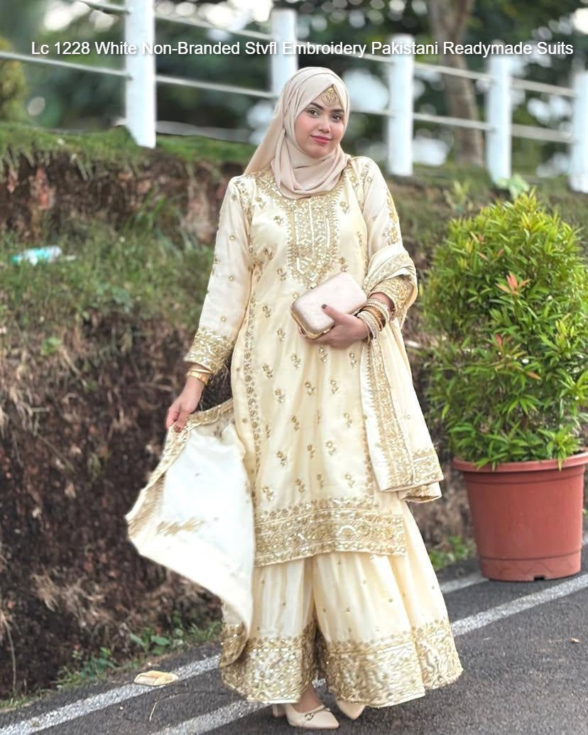 Lc 1228 White Non-Branded Stvfl Embroidery Pakistani Readymade Suits