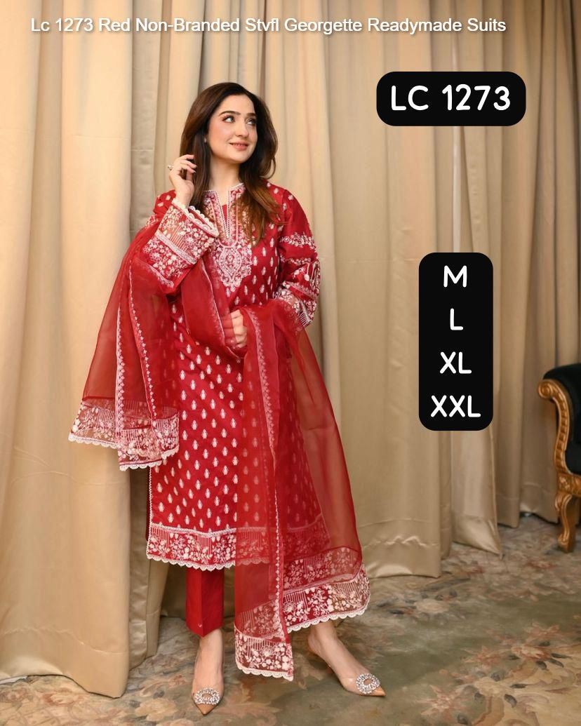 Lc 1273 Red Non-Branded Stvfl Georgette Readymade Suits