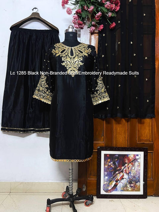 Lc 1285 Black Non-Branded Stvfl Embroidery Readymade Suits