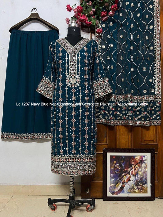 Lc 1287 Navy Blue Non-Branded Stvfl Georgette Pakistani Readymade Suits