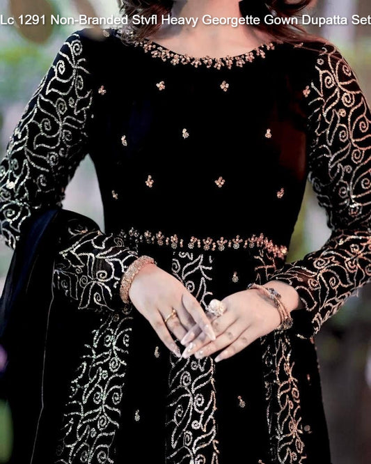 Lc 1291 Non-Branded Stvfl Heavy Georgette Gown Dupatta Set