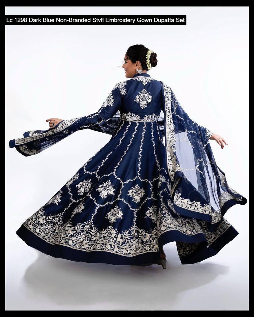 Lc 1298 Dark Blue Non-Branded Stvfl Embroidery Gown Dupatta Set
