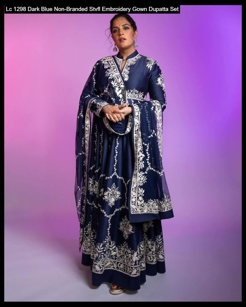 Lc 1298 Dark Blue Non-Branded Stvfl Embroidery Gown Dupatta Set