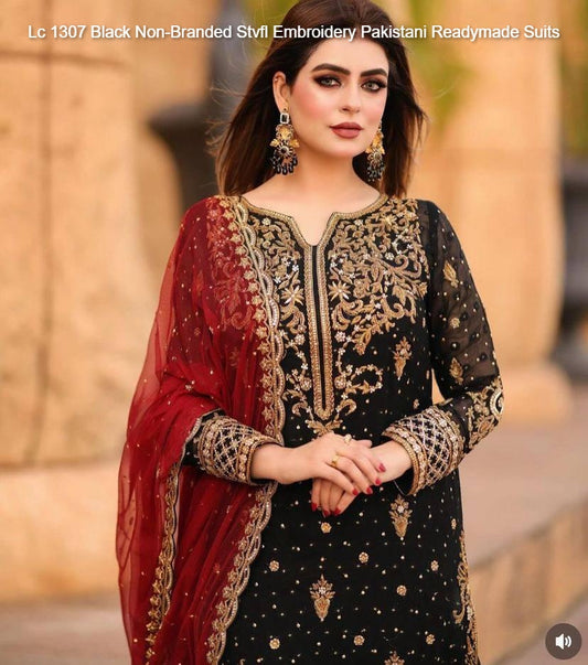 Lc 1307 Black Non-Branded Stvfl Embroidery Pakistani Readymade Suits